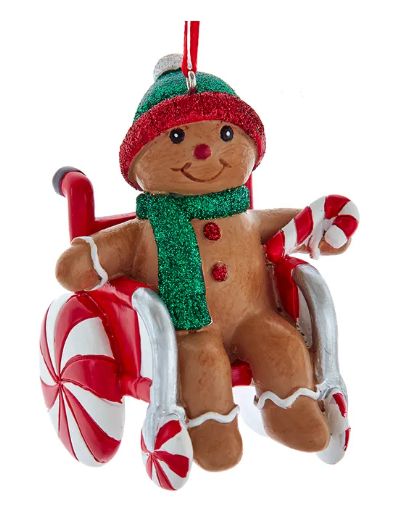 Gingerbread Kid With Peppermint Wheelchair Ornament