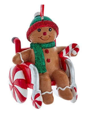 Gingerbread Kid With Peppermint Wheelchair Ornament