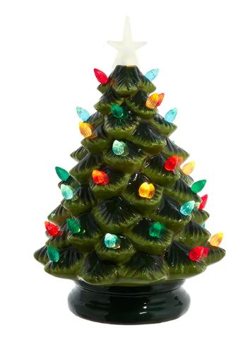 12&quot; Battery Operated LED Lighted Ceramic Green Tree Table Piece