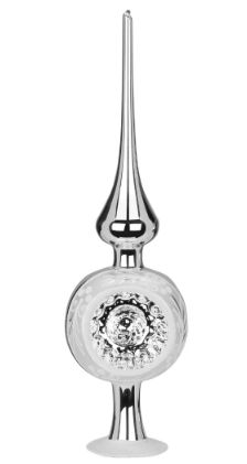 German Handmade Traditional Reflection Silver Shiny Glass Tree Topper 2.8x9.9&quot;
