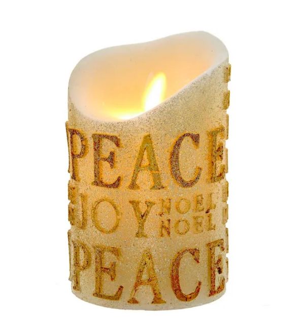 Gold Glitter Finish Wax Flicker Flame Candle 3 sizes, Size: 5&quot;