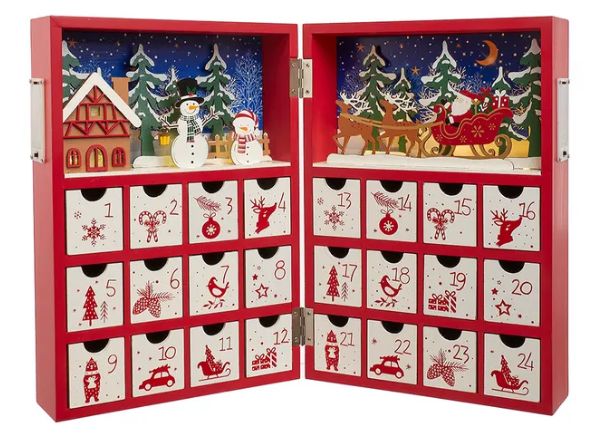 13&quot; Battery Operated Lighted Wooden Christmas Advent Calendar