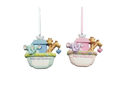 Baby&#39;s 1st Christmas Ark Boy &amp; Girl Ornament For Personalization, EACH