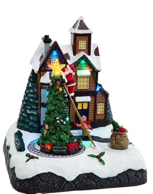 8.5&quot; Battery Operated Lighted Musical Santa Village Scene With Motion Table Piece