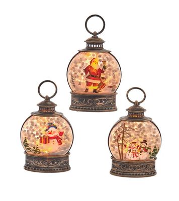 5&quot; Battery Operated Yellow LED Santa &amp; Snowman Water Lantern, EACH
