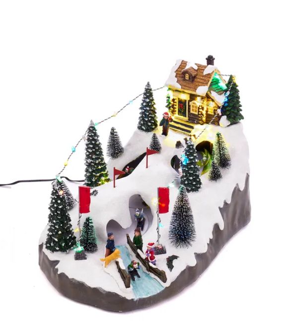 Battery-Operated LED Musical Skiing Village