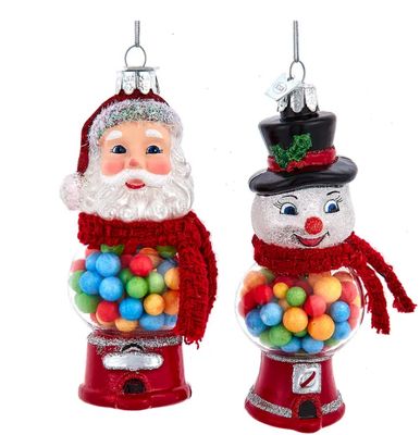 Noble Gems™ Glass Santa &amp; Snowman Gumball Machine Ornament, EACH