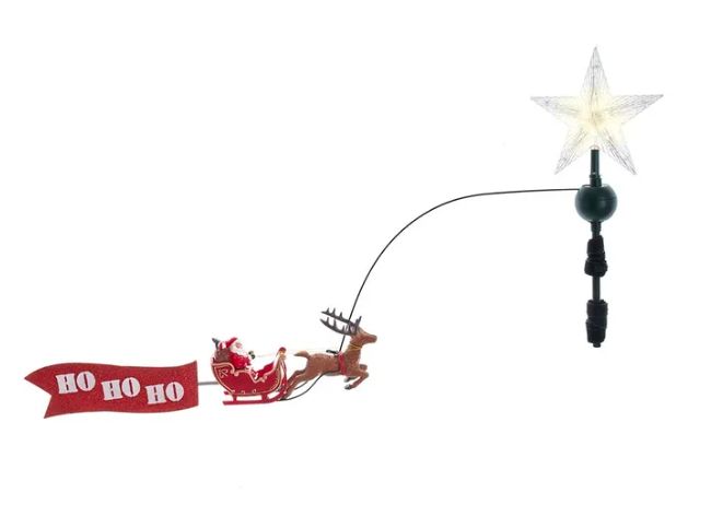 19.7&quot; 5-Light Warm White LED Star With Rotating Santa and Sleigh Treetop