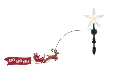 19.7&quot; 5-Light Warm White LED Star With Rotating Santa and Sleigh Treetop