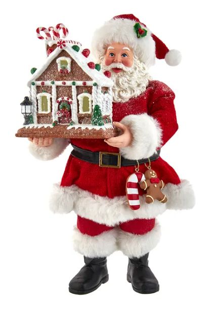 12&quot; Fabriché™ Battery-Operated Santa With Light-Up Gingerbread House