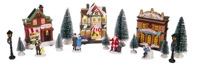 Battery-Operated LED Light-Up Christmas Village Set, 17-Pieces