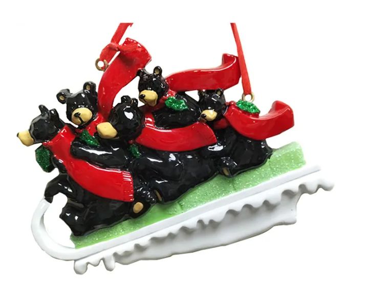Black Bear Sled Family Of 5 Ornament For Personalization