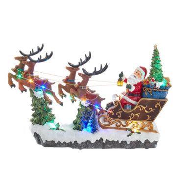 8.7&quot; Battery-Operated LED Musical Santa and Sleigh Table Piece