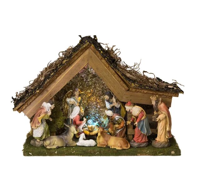 Musical LED Lighted Nativity Set With Stable, 11-Piece Set