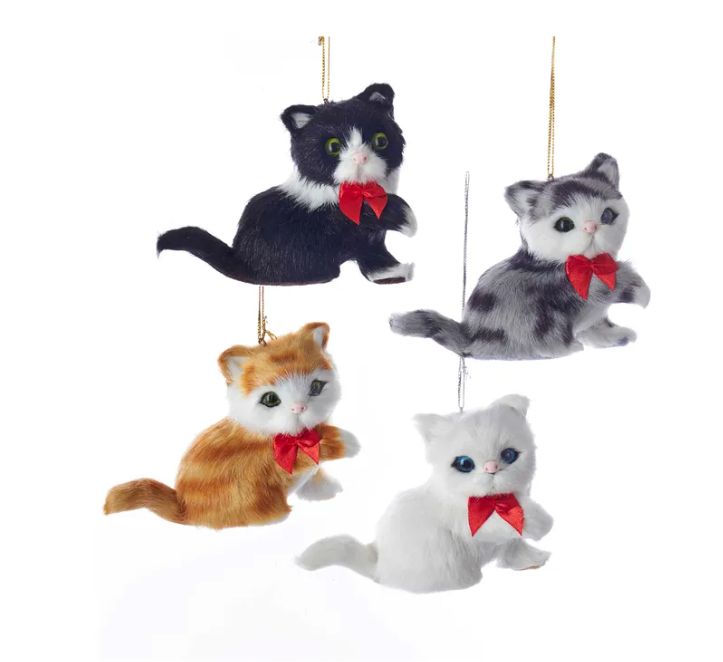 Plush Sitting Cat With Bow Tie Ornament, EACH