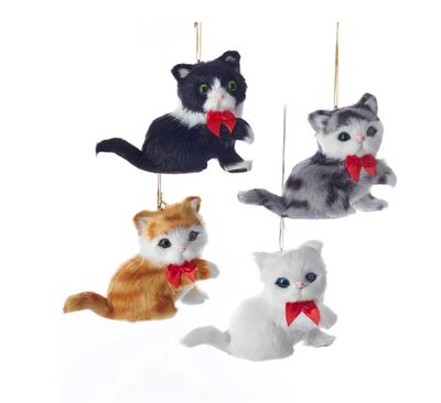 Plush Sitting Cat With Bow Tie Ornament, EACH