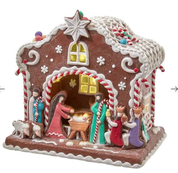 Battery-Operated Light Up Nativity Gingerbread House