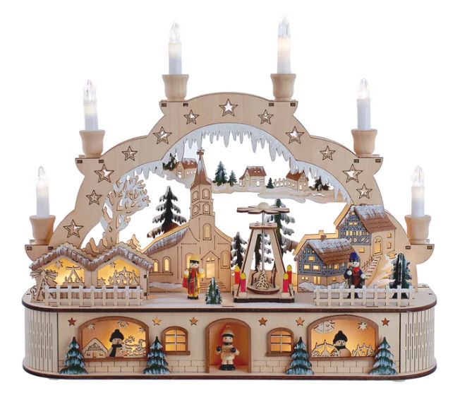 10.25&quot; Wooden LED Light-Up Musical/Motion Santa Christmas Village