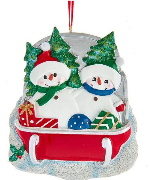Snowman Family On Sled Ornament For Personalization