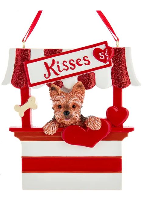 Yorkshire Terrier &quot;Kisses&quot; Kissing Booth Ornament For Personalization