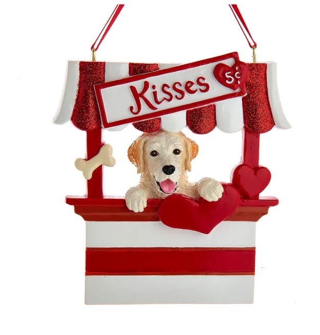 Yellow Labrador "Kisses" Kissing Booth Ornament For Personalization