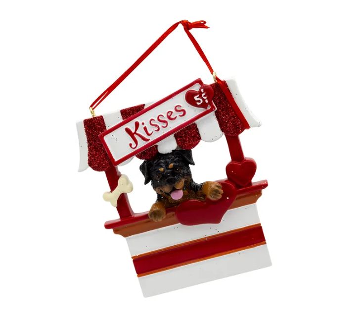 Rottweiler &quot;Kisses&quot; Kissing Booth Ornament For Personalization