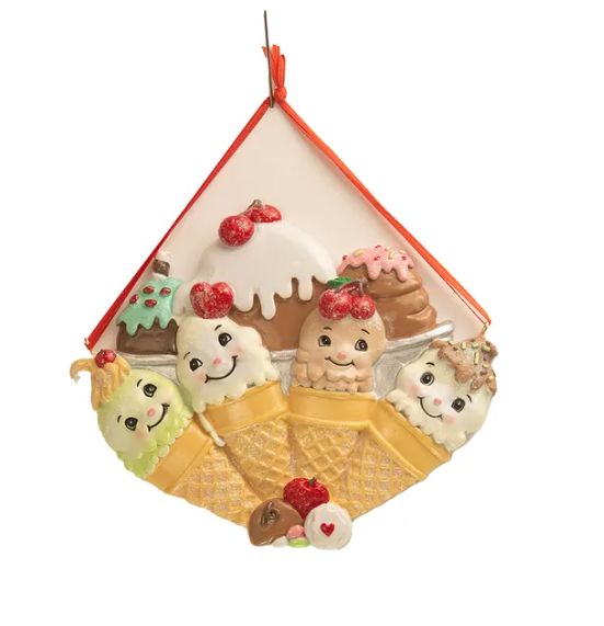 Ice Cream Cone Family Of 4 Ornament For Personalization