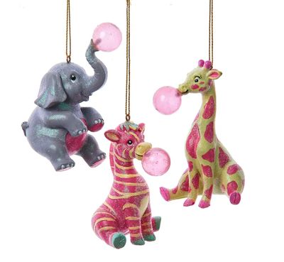 Giraffe, Zebra and Elephant Ornament, EACH