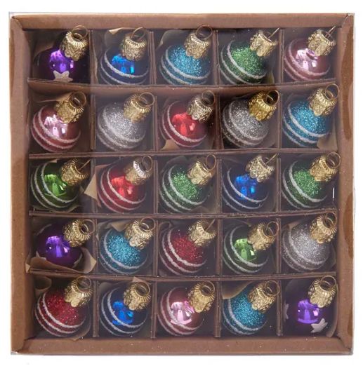 Miniature Decorated Glass Ball Ornaments, 25-Piece BoxKU