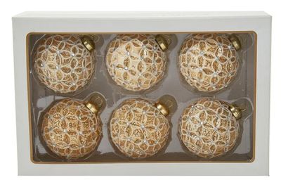 80MM Glass Gold Lattice Ball Ornaments, 6-Piece Box