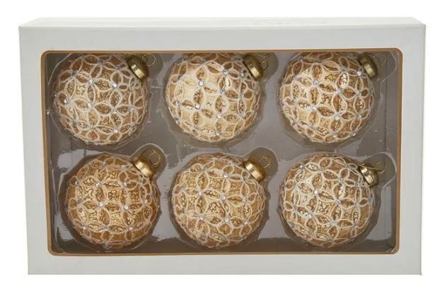 80MM Glass Gold Lattice Ball Ornaments, 6-Piece Box