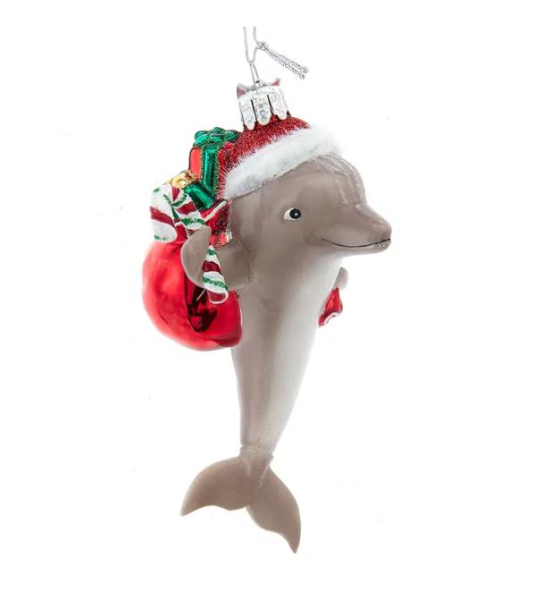 Noble Gems™ Glass Dolphin With Santa Hat &amp; Gifts Ornament