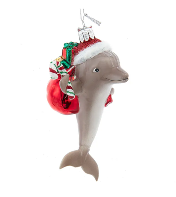 Noble Gems™ Glass Dolphin With Santa Hat & Gifts Ornament