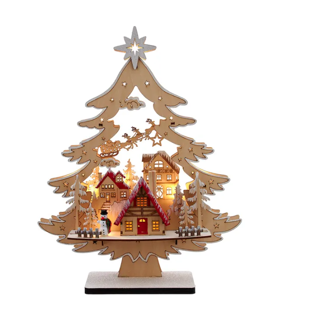 13" Battery Operated 10-Light Tree With Village Scene