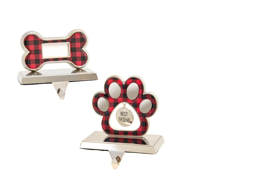 Red &amp; Black Mirrored Dog Bone &amp; Paw Stocking Holders, 2 Assorted