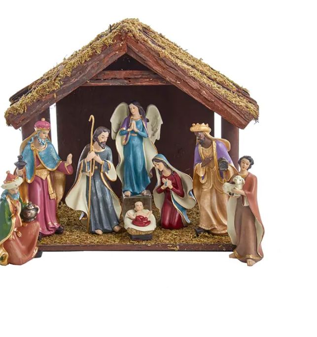 Nativity Set With Wooden Stable, 8-Pieces