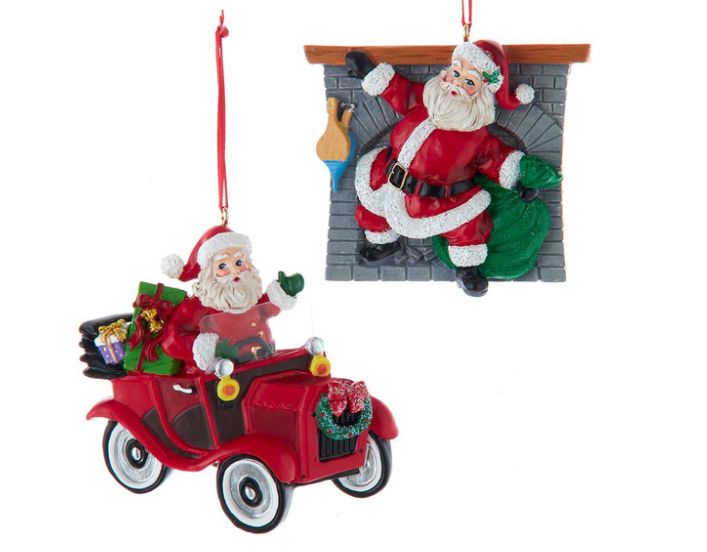 Santa In Car &amp; Fireplace Ornaments, EACH