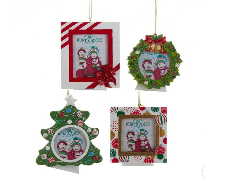 Wooden Round Glittered Christmas Scene Ornaments, EACH