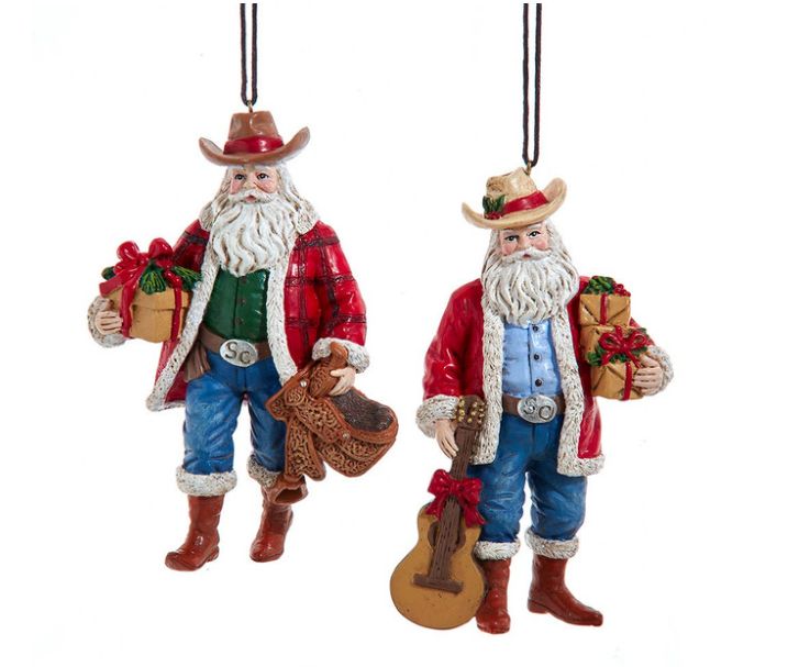 Western Cowboy Santa Ornaments, EACH