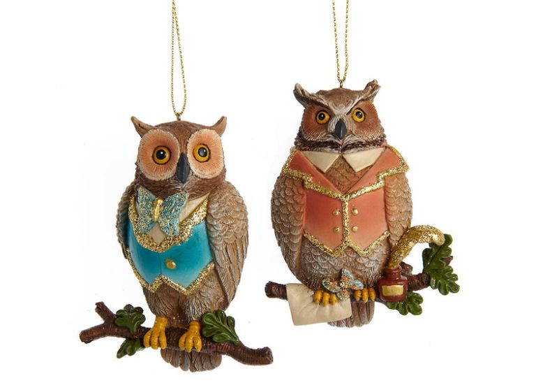 Owl On Branch Ornaments, 2 Assorted