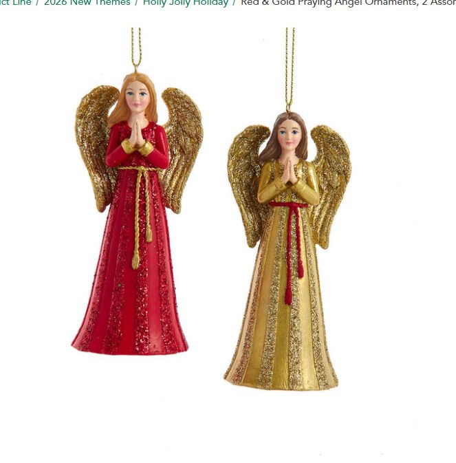 Red &amp; Gold Praying Angel Ornaments, 2 Assorted