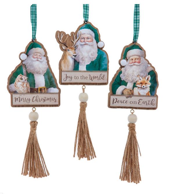 Winter Green Santa Ornaments, EACH
