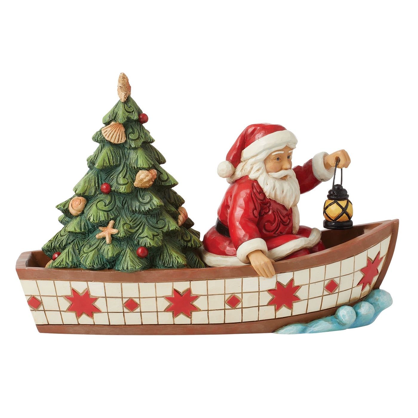 Santa in Boat With Tree Figure
