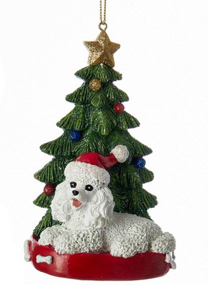 Poodle With Christmas Tree Ornaments For Personalization, 2 Assorted