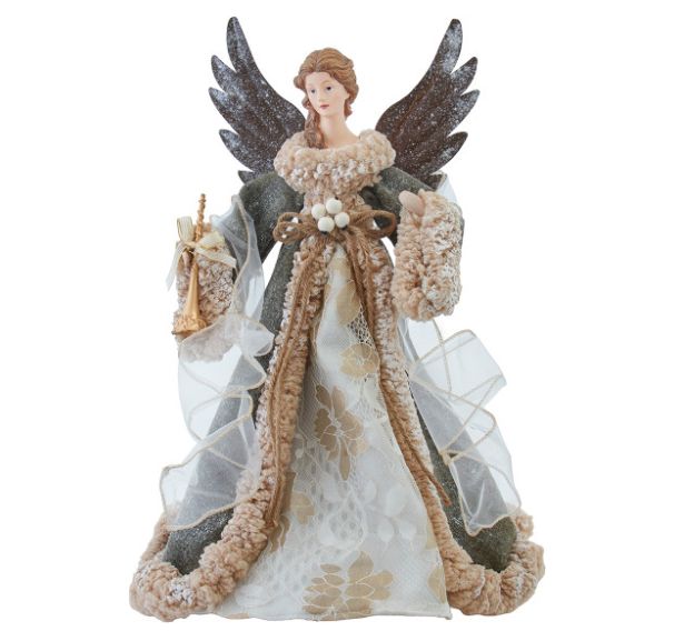16" Ivory &amp; Green Angel Treetop