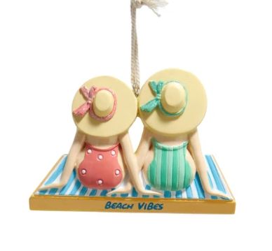 Ladies With Beach Hat Ornaments, amount: 2