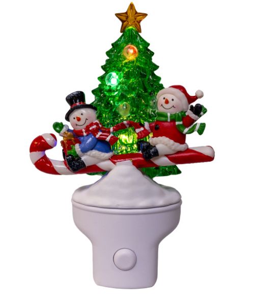 Christmas Tree With Snowmen and Moving Candy Cane LED Night Light