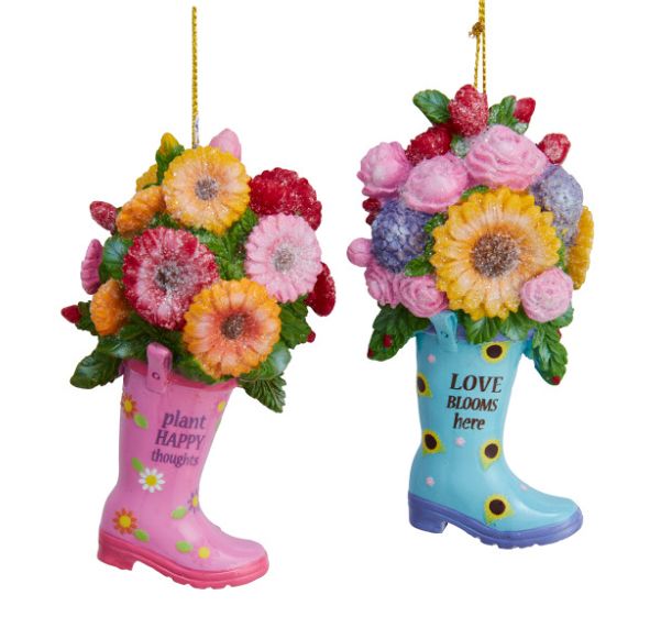 Pink &amp; Blue Flower Boot Ornaments, EACH