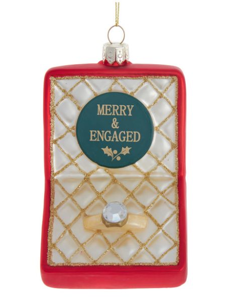 Glass "Merry &amp; Engaged" Ring Box Ornament