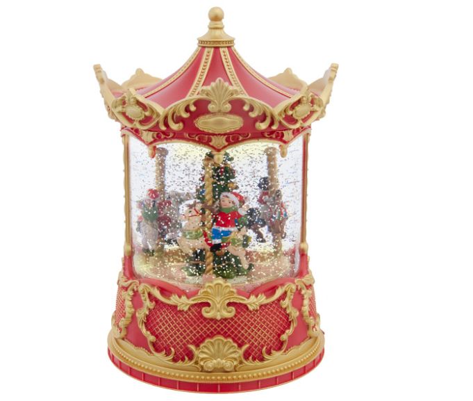 8.5" Battery Operated Lighted USB Carousel &amp; Swirling Glitter Lantern